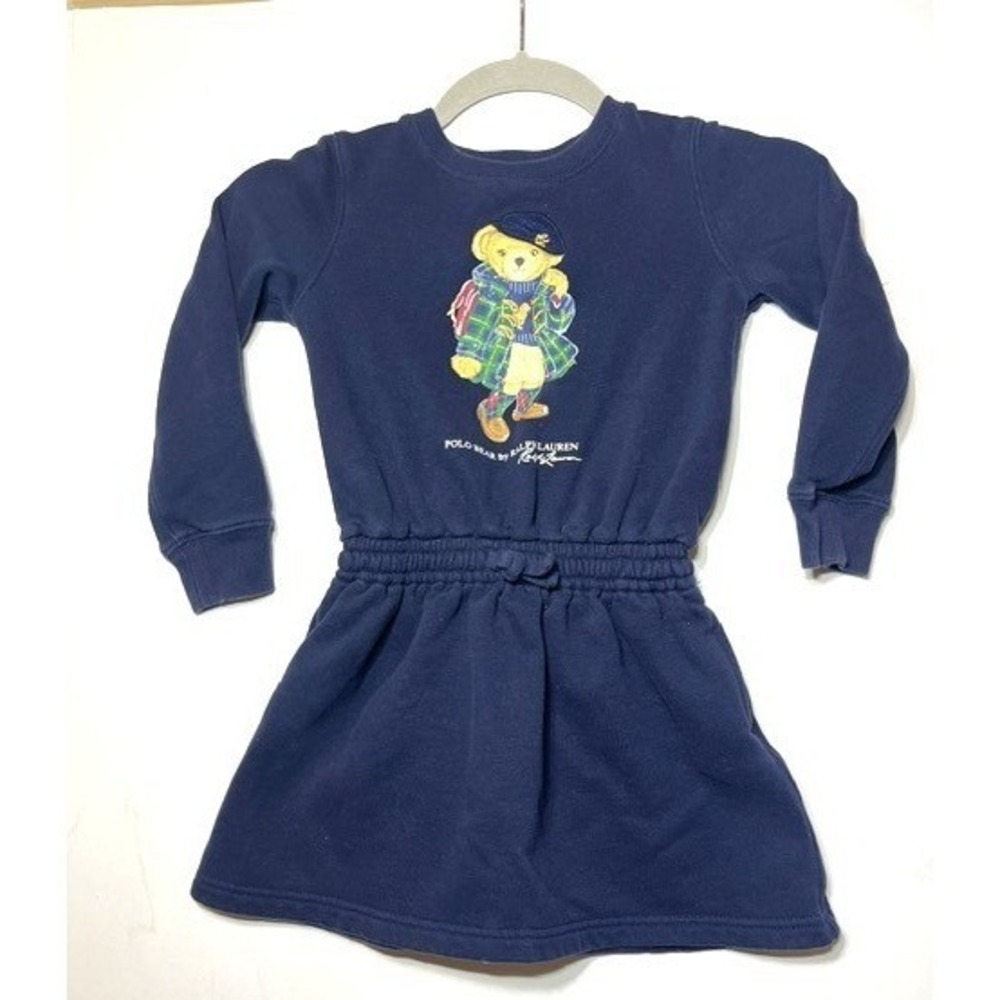 Girls Polo‎ Ralph Lauren Blue Label Navy Sweatshirt Polo Bear Dress Size 5